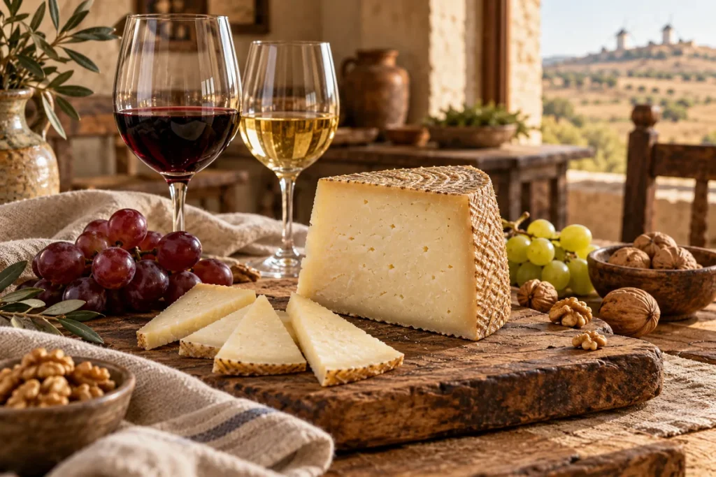 Maridaje de queso artesano de oveja con vino tinto y blanco