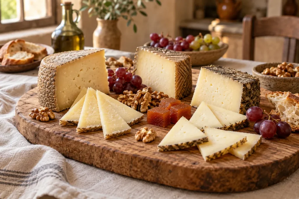Tabla de quesos artesanos de oveja con distintos tipos de curación